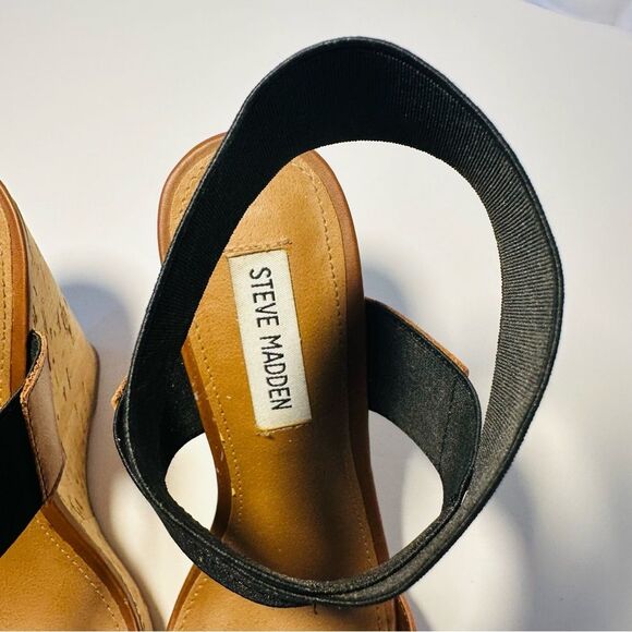 Steve Madden Women's 7 M Roper Wedge Cork Sandals Platform Heels Brown Black - Picture 6 of 14